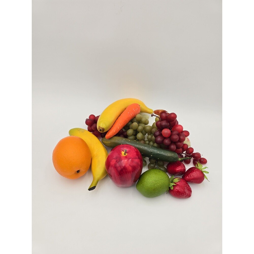 Mixed Lot Of 14 Faux Artificial Fake Fruit Plastic Grapes Bananas Carrot
